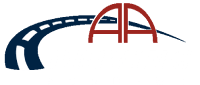 Logo of AA Driving Academy with a road and red bridge design.